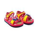 Beanz Unisex Bella Flower Applique Velcro Sandals - Red Yellow