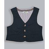 ShopperTree Sleeveless Solid Button Down Waistcoat - Navy Blue