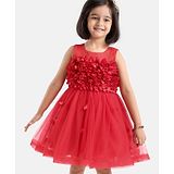 Mark & Mia Sleeveless Knee Length Party Dress with Mesh & Petals Applique - Red