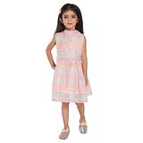 Peppermint Sleeveless Striped & Motif Printed Fit & Flare Dress With Belt - Pink