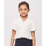 Tiny Girl Half Flutter Sleeves Seersucker Style Peplum  Top - White