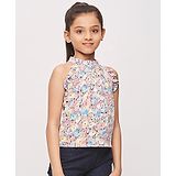 Tiny Girl Sleeveless Floral Abstract Printed Top - Pink