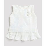 Tiny Girl Sleeveless Sequins Embellished Floral Appliqued Accordion Pleated Hem Peplum Party Top - White