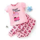 Babyhug Cotton Knit Half Sleeves Night Suit Sweet Dreams Print - Pink