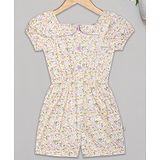 Budding Bees Puffed Sleeves Floral Printed Jumpsuit - Light Yellow