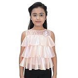 Tiny Girl Sleeveless Flower Applique & Sequin Embellished Layered Top - Peach