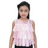 Tiny Girl Sleeveless Flower Applique & Sequin Embellished Layered Top - Pink