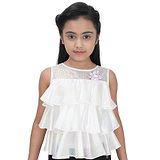 Tiny Girl Sleeveless Flower Applique & Sequin Embellished Layered Top - White