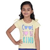 Tiny Girl Short Sleeves Cool Top Be Kind Text & Heart Printed Shoulder Tie Up Top - Lemon Yellow