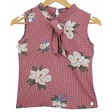 Tiny Girl Sleeveless Floral Floral Printed Front Tie Up Designed Top - Onion Pink