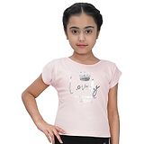 Tiny Girl Half Sleeves Lovely Amour Crown Foil Printed Top - Peach