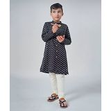 Tiber Taber Full Sleeves Seamless Chevron Design Detailed Kurta With Churidar - Black