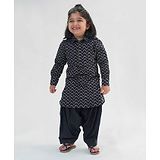 Tiber Taber Full Sleeves Seamless Chevron Design Detailed Pathani Set - Black