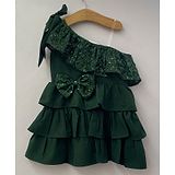 My Pink Closet One Shoulder Sleeveless Sequins Embellished Tiered Layered Bow Detail Party Dress - Green