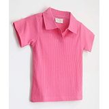 Cherry Crumble By NItt Hyman Half Sleeves Solid Ribbed Smart Casual Summer Polo Tee - Pink