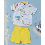 Nauti Nati Half Sleeves Map Printed Co Ord Set  - White