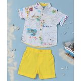 Nauti Nati Half Sleeves Map Printed Co Ord Set  - White