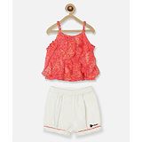 Nauti Nati Sleeveless Floral Printed Ruffled Top With Shorts - Red