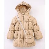 Little Kangaroos Taffeta Full Sleeves Solid Quilted Winter Jacket With Bag- Beige