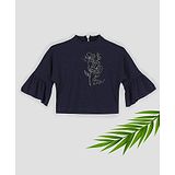 TINY BABY Three Fourth Bell Sleeves Flower Detailed Top - Navy Blue