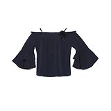 TINY BABY Cold Shoulder Bell Sleeves Flower Applique Top - Navy Blue