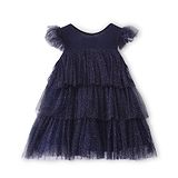 Babyhug Woven Sleeveless Party Frock All Over Foil Print Solid Colour - Navy Blue