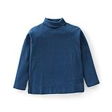 Babyhug Cotton Knit Lycra Solid Colour Ribbed Turtle Neck T-Shirt - Navy Blue