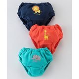 Simply Cotton Knit Interlock Lion Print Briefs Pack Of 3 -Navy Blue Mango & Green