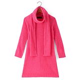 Pine Kids Full Sleeve Woolen Dress With Scarf - Pink