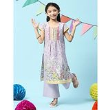 BIBA Half Sleeves Floral Printed  Kurta Palazzo Set - Purple