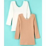 Kanvin Modal Thermal Full Sleeves Vests Solid Color Pack of 2-Off White & Beige