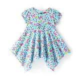 Babyhug 100% Cotton Knit Half Sleeves Dress With Handkerchief Floral Print Hem- Mint Blue