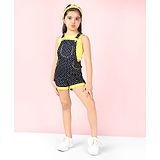 Naughty Ninos Sleeveless Cotton Dungarees With T-Shirt Polka Dots Printed - Navy Blue