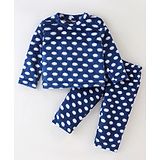 Kanvin Supersoft Extra Warm Velour Full Sleeves Winter Wear Night Suit With Polka Dots - Navy Blue