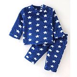 Kanvin Supersoft Extra Warm Velour Full Sleeves Winter Night Suit With Star Print - Navy Blue