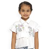 Nauti Nati Half Frill Sleeves Floral Embroidered Shirt - White