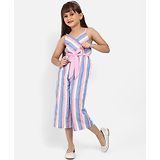 Nauti Nati Sleeveless Striped Wrap Neck Cropped Jumpsuit - Blue