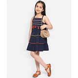 Nauti Nati Sleeveless Chevron Embroidered Tiered Fit & Flared Dress -  Navy Blue