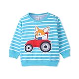 Babyhug Cotton Knit Full Sleeves Striped Sweat Shirt with Fox Graphics - Blue