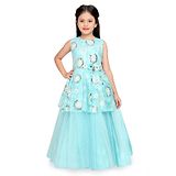 Betty By Tiny Kingdom Sleeveless Flower Detailed Sequin Embellished Fit & Flare Layered Gown - Sky Blue