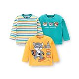 Babyhug Cotton Knit Full Sleeves T-Shirt Stripes & Fox Graphics Pack of 3 - Yellow White & Green