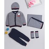 Yellow Apple Striped Clothing Set with Cardigan Legging Bootie Cap & Blanket With Ultra Comfortable and Breathable Material - Blue