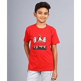 Zion Half sleeves Crew Neck Tshirt In Penguin Music Print - Red