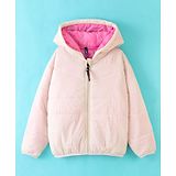 Little Kangaroos Full Sleeves Padded & Hooded Solid Winter Pocketable Jacket - Pink Ivory