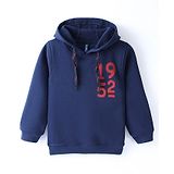 Little Kangaroos Full Sleeves Fleece Cotton Hoodie with Numbers Print - Navy Blue