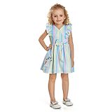 Peppermint Flutter Sleeves Cotton Striped Dress with Unicorn Embroidery - Blue