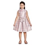 Peppermint Sleeveless Cotton Checked Dress with Bow Applique - Pink