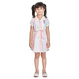 Peppermint Half Sleeves Cotton Striped Dress with 3D Applique - Pink