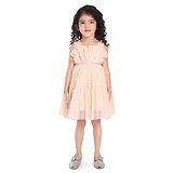 Peppermint Singlet Sleeves Cotton Tiered Solid Colour Dress with Glitter Print - Peach