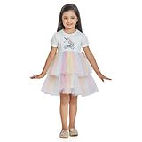 Peppermint Half Sleeves Cotton Unicorn Print Layered Dress - White